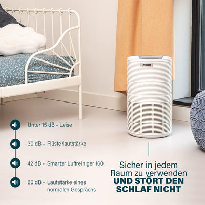 Princess Smart Luftreiniger – bis zu 160 m³/h und 20 m² - 3 Filtersysteme – HEPA Filter H13 - App- u