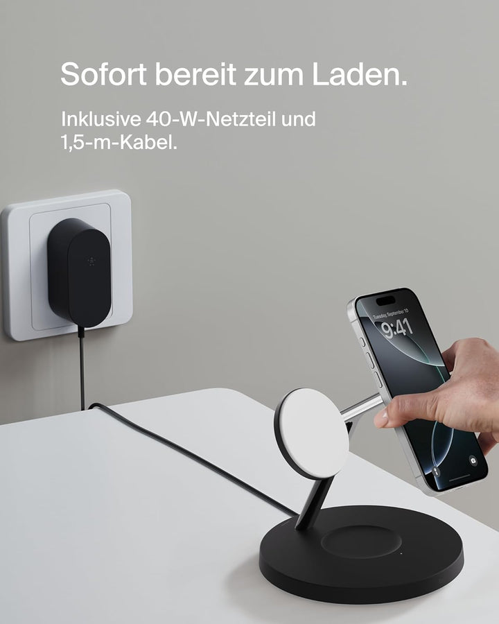 Belkin BoostCharge Pro 3-in-1 Qi2 Kabelloses Ladegerät, MagSafe-Kompatibles Ladegerät, Induktive Lad