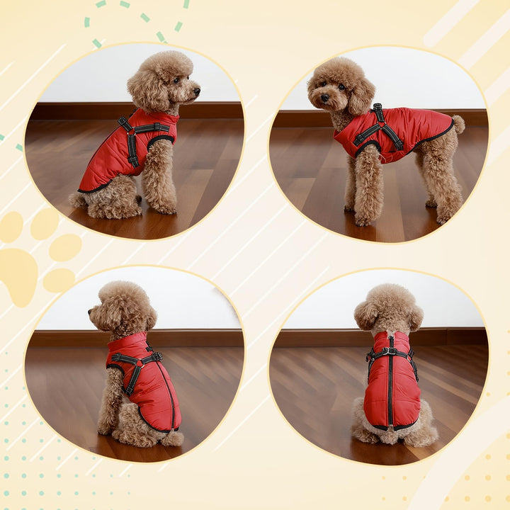 Hundemantel wasserdicht mit Geschirr, Winter warme Fleecejacke für mittelgrosse und grosse Hunde, re