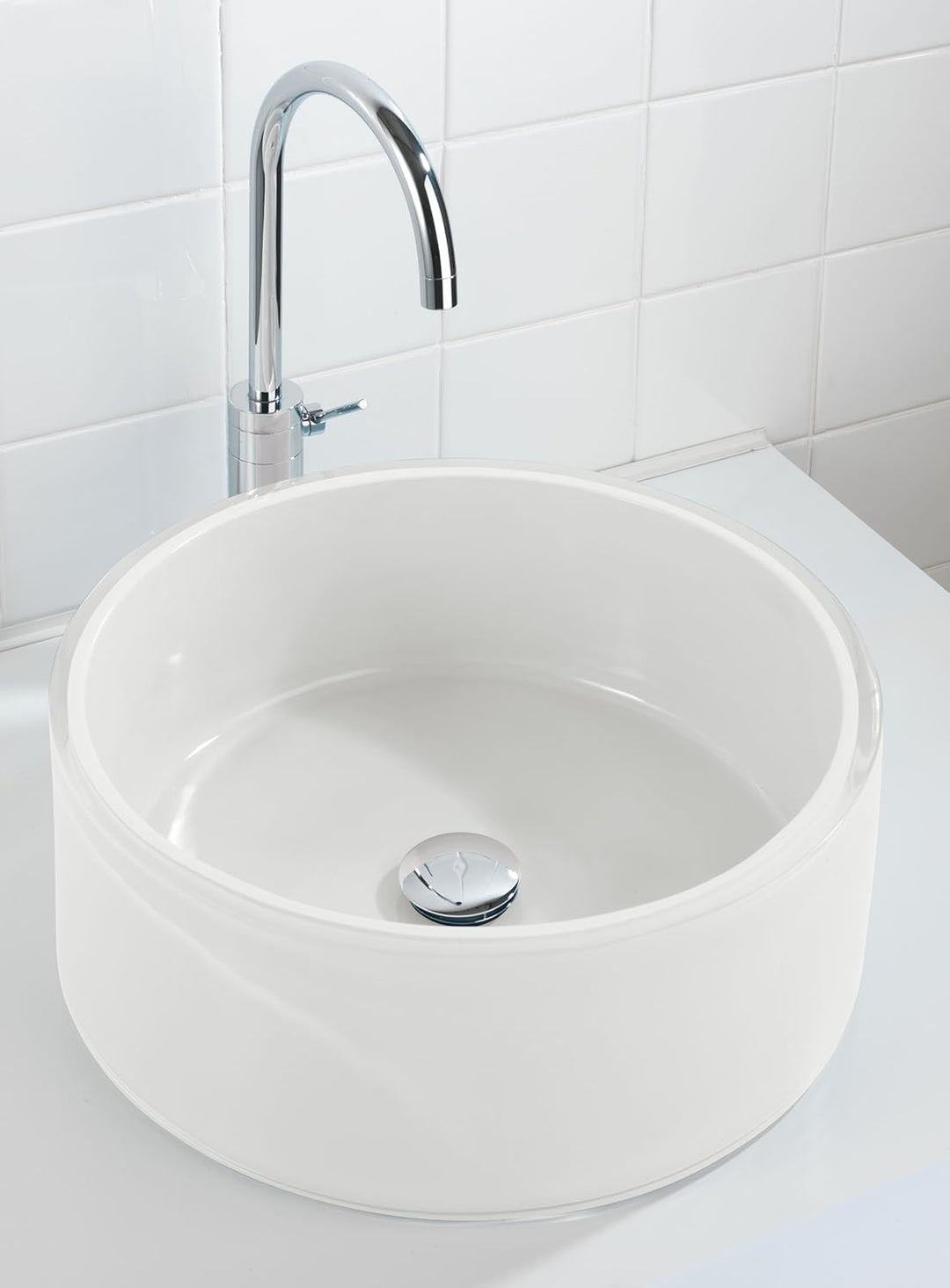 Wenko 18918100 Waschbecken Tropic White - mit Pop-Up Abfluss, Polyresin, Ø 43 x 16 cm, weiss