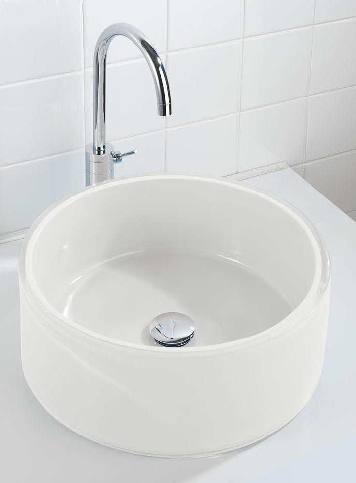 Wenko 18918100 Waschbecken Tropic White - mit Pop-Up Abfluss, Polyresin, Ø 43 x 16 cm, weiss