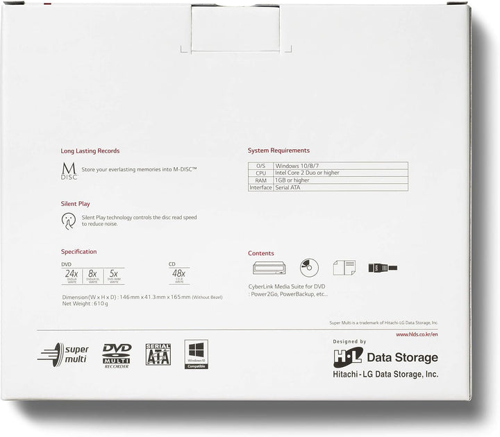 Hitachi-LG GH24 Internal DVD Drive, DVD-RW CD-RW ROM Rewriter for Laptop/Desktop PC, Windows 10 Comp