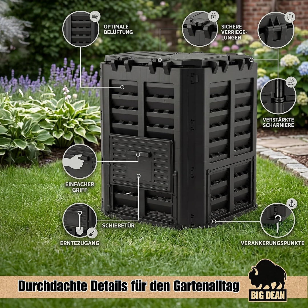 Komposter 360 Liter schwarz - für Gartenabfall und Rasenschnitt etc. | aus robustem Recyclingkunstst