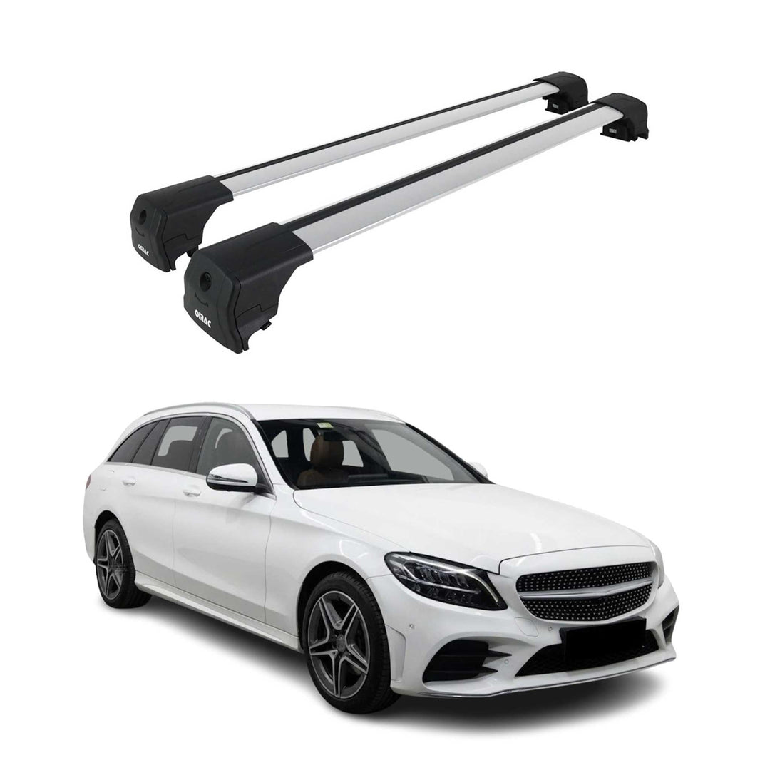 Dachträger kompatibel mit Mercedes C-Klasse S205 T-Model 2014-2021 Alu Silber 2X TÜV, Silber