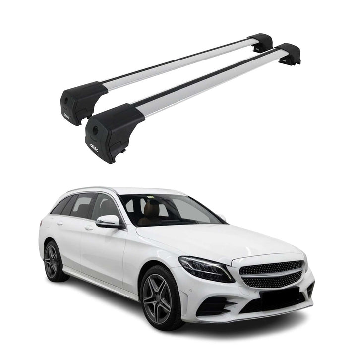 Dachträger kompatibel mit Mercedes C-Klasse S205 T-Model 2014-2021 Alu Silber 2X TÜV, Silber
