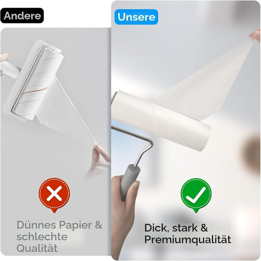 Extrem klebriger Fusselroller zur Entfernung von Tierhaaren - Grosse Fläche, 90 Blatt pro Rolle, 16