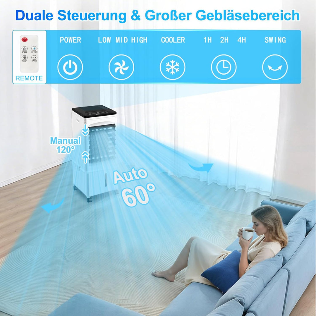 Klimagerät ohne Abluftschlauch, 10L 60W Klimaanlage Mobil mit 12H Timer, 40dB, 120°Oszillation, Abne