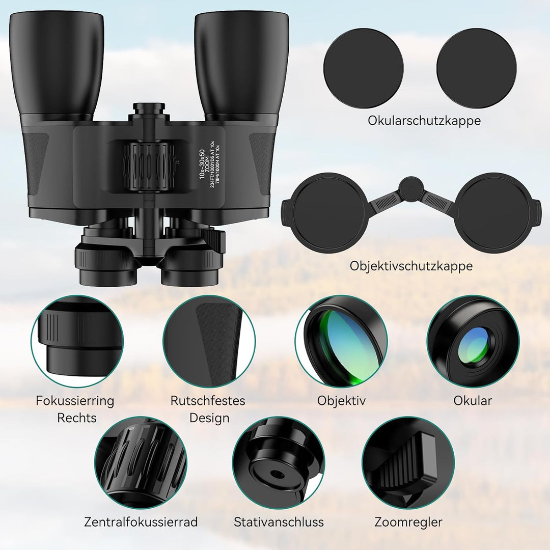 MLight 10-30x50 Zoom-Fernglas für Erwachsene, leistungsstarkes Fernglas für Vogelbeobachtung, Jagd,