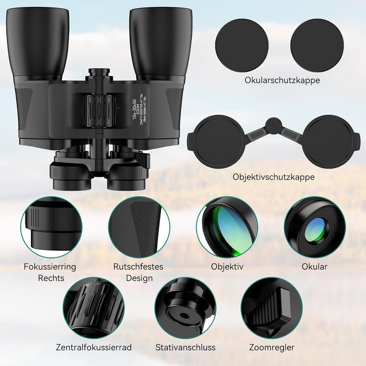 MLight 10-30x50 Zoom-Fernglas für Erwachsene, leistungsstarkes Fernglas für Vogelbeobachtung, Jagd,