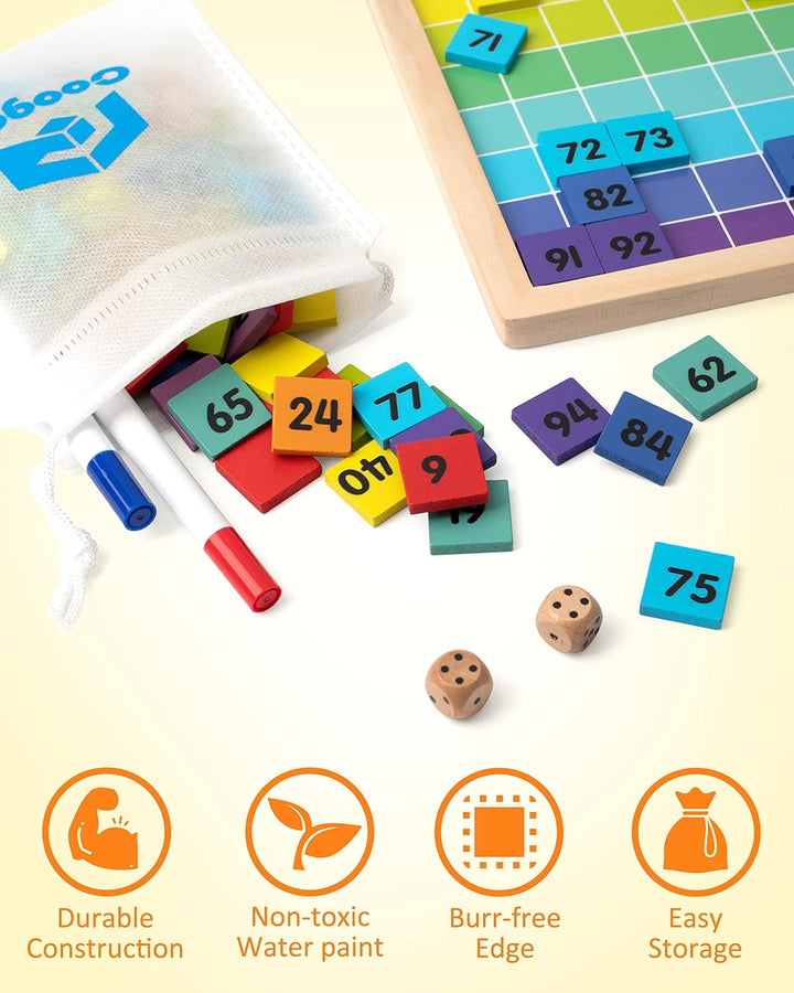 Coogam Hölzernes Mathe-Hundertbrett 1-100 Zahlen Lernen Lernspielzeug Buntes Montessori-Zählbrettspi