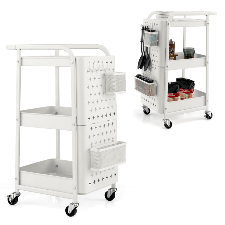 COSTWAY Rollwagen 3 Etagen, Küchenwagen mit 2 Stecktafeln, Metall Mehrzweckwagen auf Rollen, Küchenr
