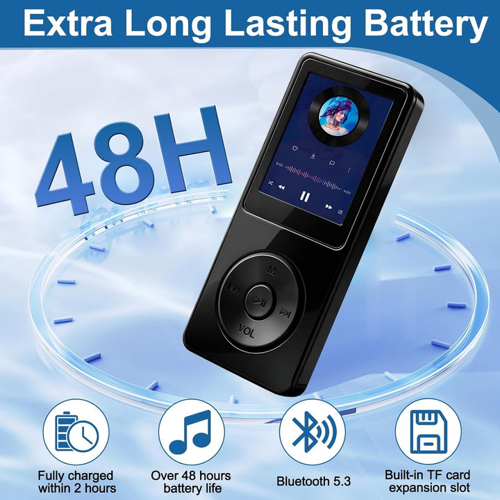 64GB MP3 Player Bluetooth 5.3 mit 1.8" TFT Farbbildschirm HiFi Musik Kinder MP3-Player mit Lautsprec
