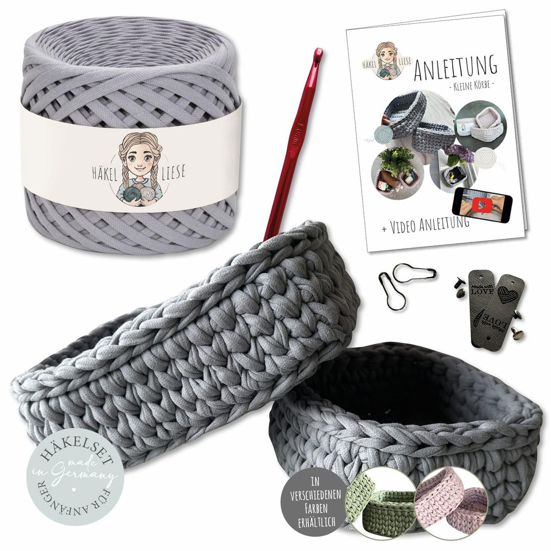 Häkelset für Anfänger - kleiner Korb, Häkelset Anfänger, Textilgarn zum Häkeln, Crochet Set, Körbe H