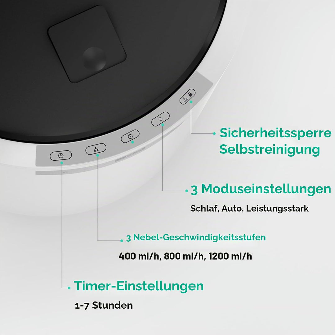Luftbefeuchter für grosse Räume, 10-Liter-Dampfluftbefeuchter für das ganze Haus mit automatischer A