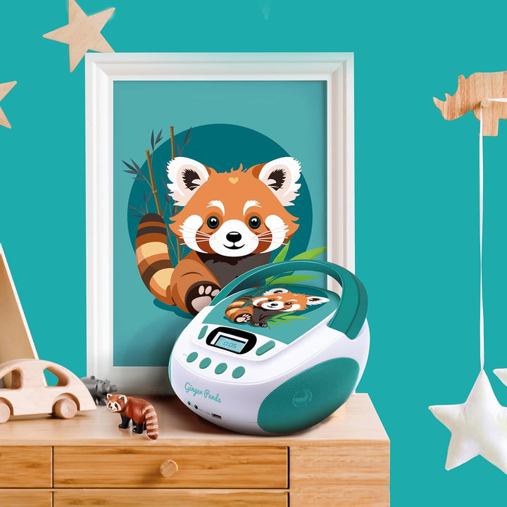 MOOOV 477414 CD-Player für Kinder, Motiv: Panda, Rot, MP3 und USB-Port – AUX-In – Kopfhöreranschluss