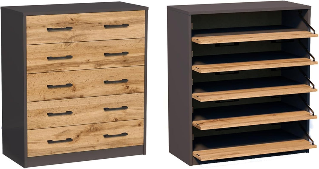 Home Collective Schuhschrank mit 5 aufklappbaren Schubladen Schuhregal mit 5 Fächern weiche abgerund