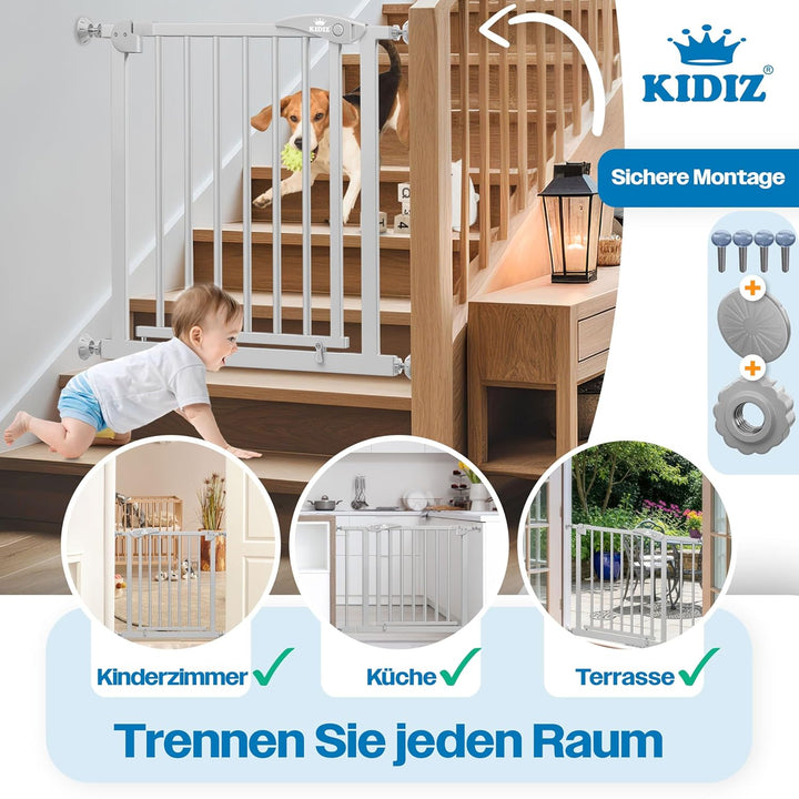 KIDIZ Treppenschutzgitter ohne Bohren | Verstellbare Breite: 88-94 cm, 75 cm hoch, Türschutzgitter u