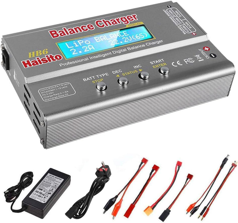Haisito Balance Ladegerät 80W 6A Lipo Ladegerät für LiPo/Li-Ion/Life Akku (1-6S), NiMH/NiCd (1-15S),