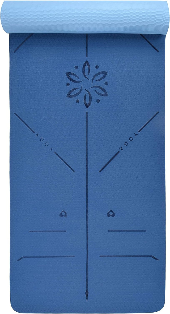 YOGATI Yogamatte rutschfest Schadstofffrei, mit Tragegurt. Yoga Matte mit Ausrichtungslinien. Ideal