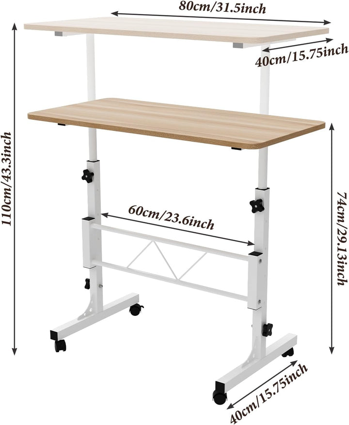 80x40cm Laptoptisch mit Rollen, Laptoptisch Höhenverstellbarer 69-110 cm, Computertisch Mobiler Steh