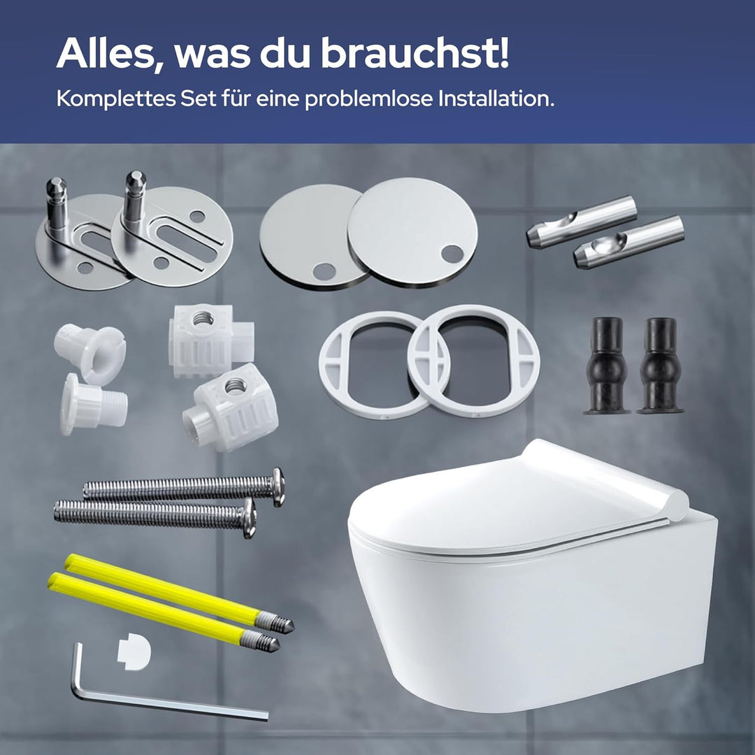 VILSTEIN | Hänge WC Spülrandlos | Toilette Komplett Set | Wand wc | Tiefspüler | Komplettset inkl. a