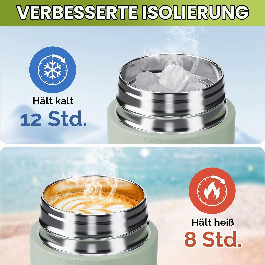Mini Thermosflasche 350ml mit Edelstahl-Deckel, Trinkflasche Klein Doppelwandige Vakuum–Ultra-Kompak