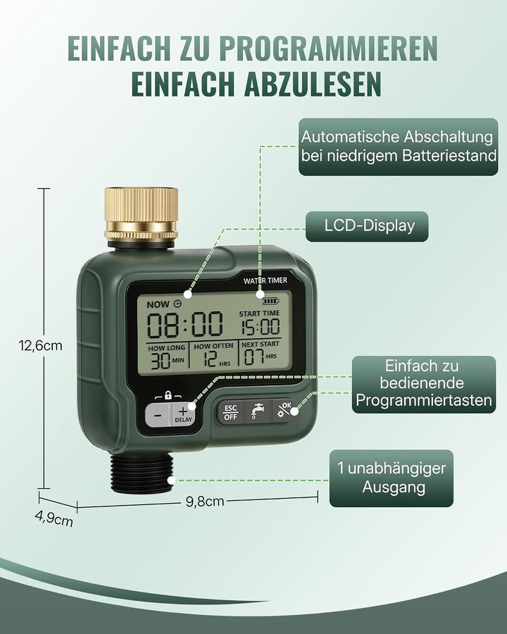 Bewässerungscomputer, Gartenschlauch Zeitschaltuhr Gartenbewässerung, Bewässerungsautomat, programmi