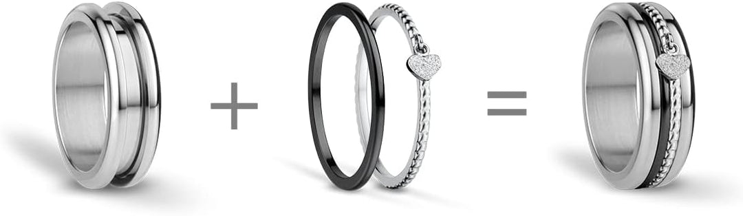 BERING Austauschbar Ringkombination für Damen in Silber &amp; Schwarz mit einzigartigen Twist- &amp; Change