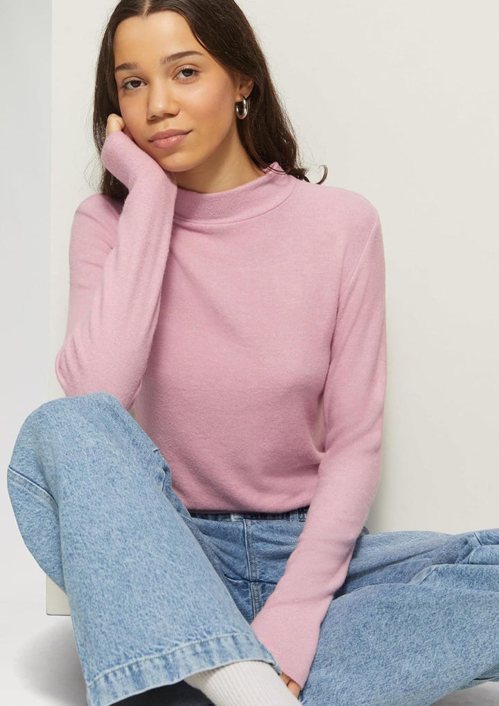 QS Damen Softes Longsleeve aus Viskosemix Langarmshirt mit Stehkragen (1er Pack) S Lilac/Pink 41w0,