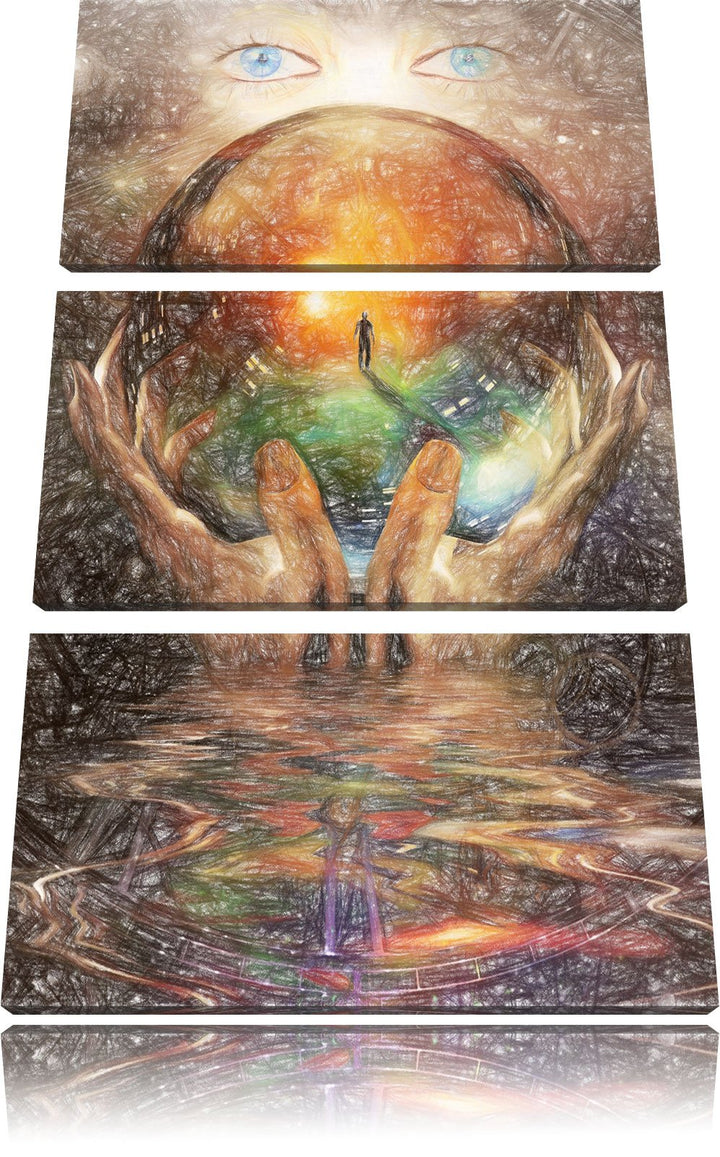 Pixxprint Glaskugel mit Hintergrund als Leinwandbild/Grösse: 3 Teilig (120x80 cm) cm/Wandbild/Kunstd