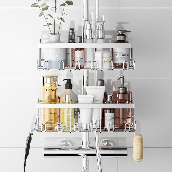 HouseUp Duschablage Ohne Bohren - 2 Stück Duschstangen-aufbewahrungsregal Edelstahl für 18 mm-25 mm