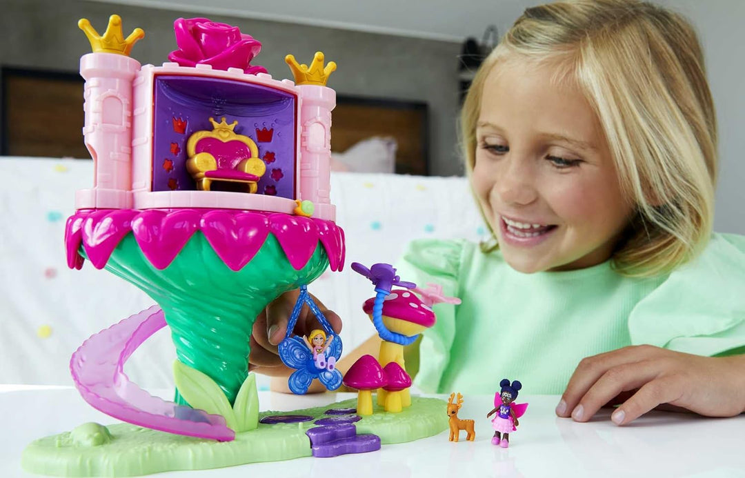 Polly Pocket GYK43 - Regenbogen-Einhornspass Feenflug, 2 Puppen und 15 Überraschungen, Spielzeug ab