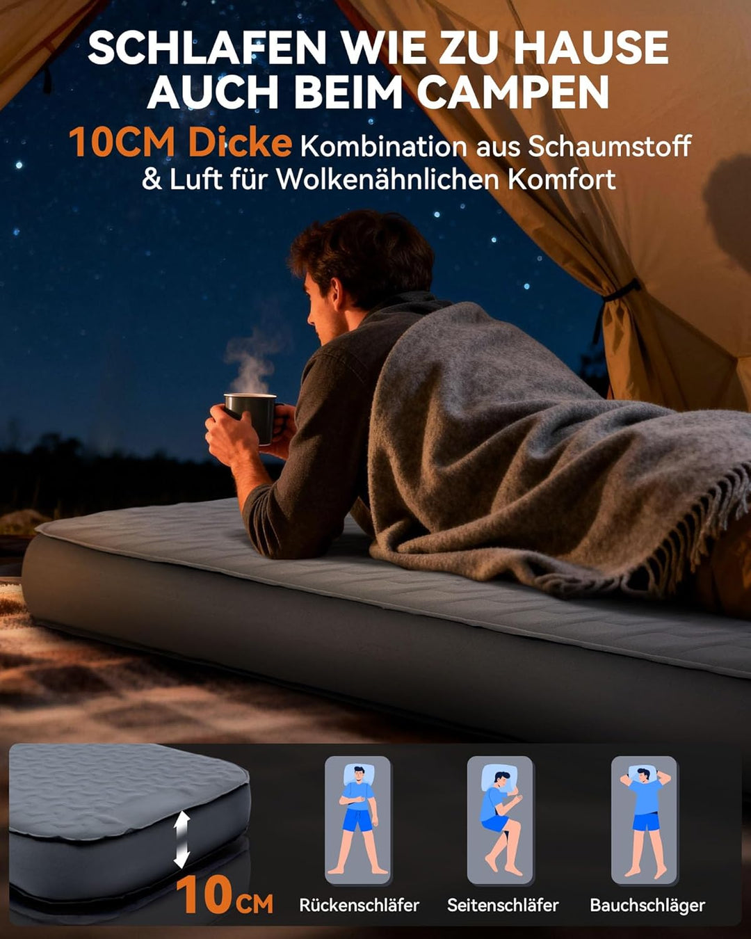 HIKENTURE Extra Dicke selbstaufblasende Isomatte, Comfort Plus Campingmatratze mit Pumpsack, aufblas