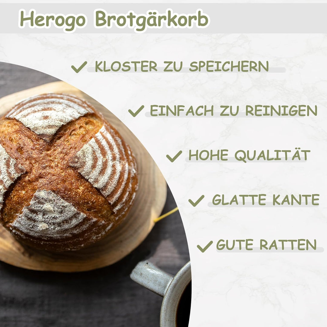Herogo Gärkörbchen Set, 6-teilig Gärkorb Brot zum Brotbacken, 23cm Rund & 25cm Oval Gärkörbchen für