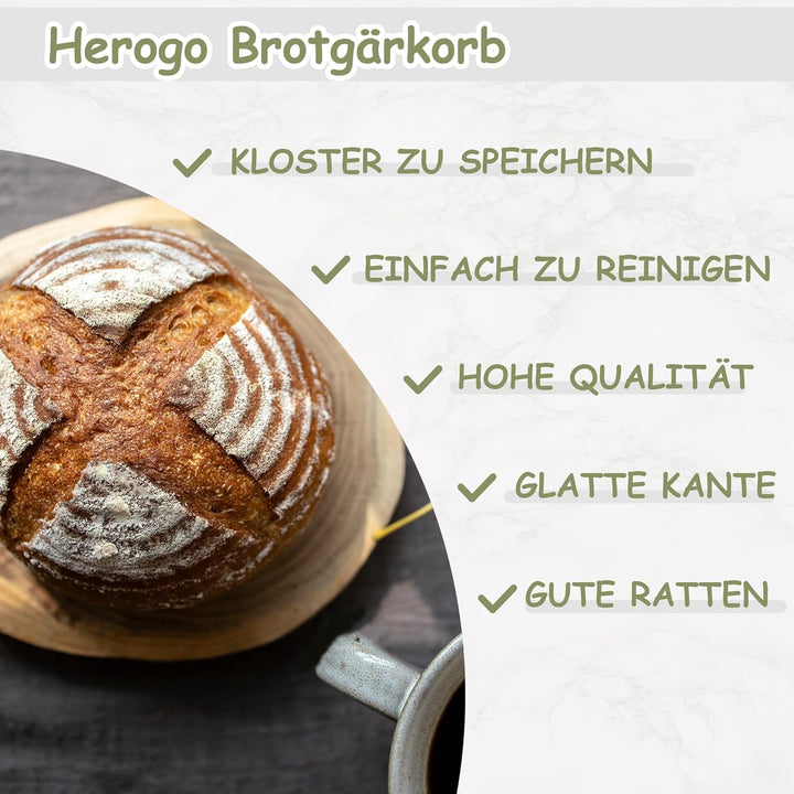 Herogo Gärkörbchen Set, 6-teilig Gärkorb Brot zum Brotbacken, 23cm Rund & 25cm Oval Gärkörbchen für