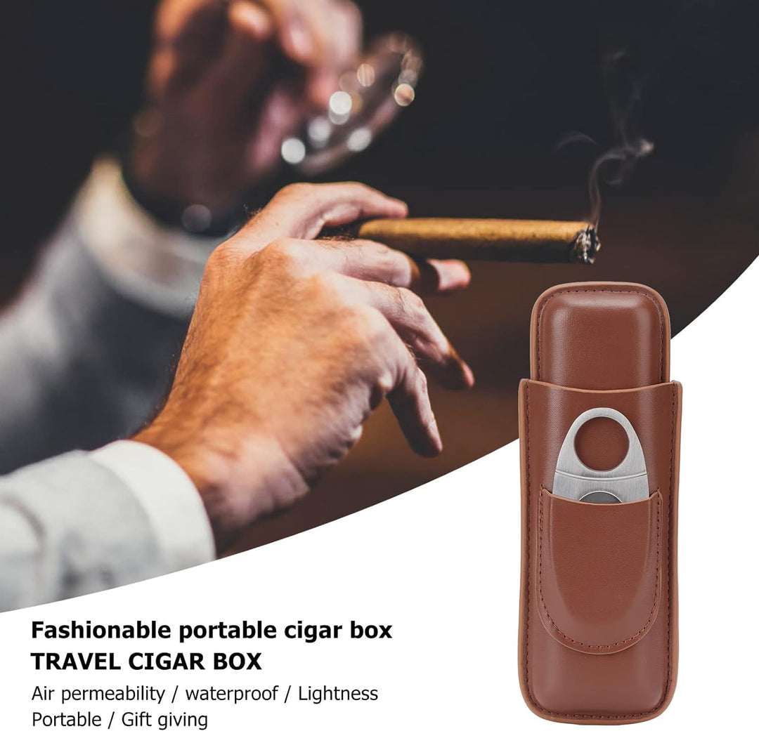 Zigarrenetui, Portable 2 Fingers Leder Zigarre Reiseetui mit Zigarrenschneider Adopt elastische gebü