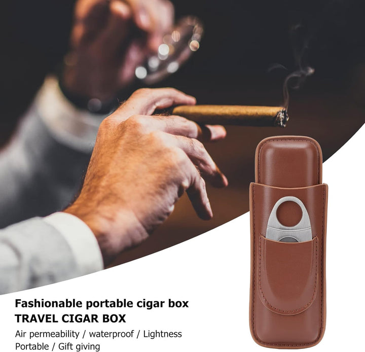 Zigarrenetui, Portable 2 Fingers Leder Zigarre Reiseetui mit Zigarrenschneider Adopt elastische gebü