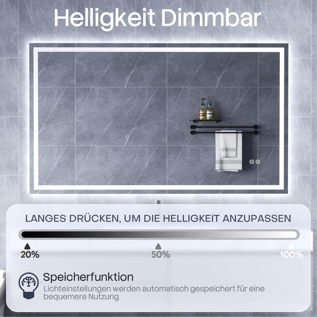 HySail Badspiegel mit Beleuchtung, 5mm Hochauflösender Silber-Spiegel, 3 Farbtemperaturen &amp; Dimmbare