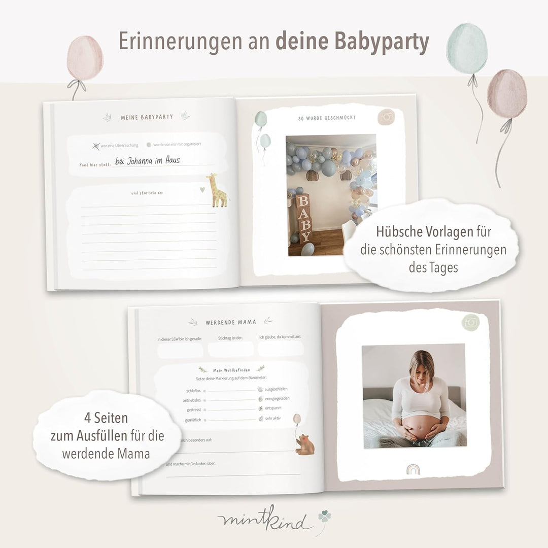 mintkind® Gästebuch "Meine Babyparty" Beige - Babyparty Geschenk für Junge & Mädchen, Baby Shower &