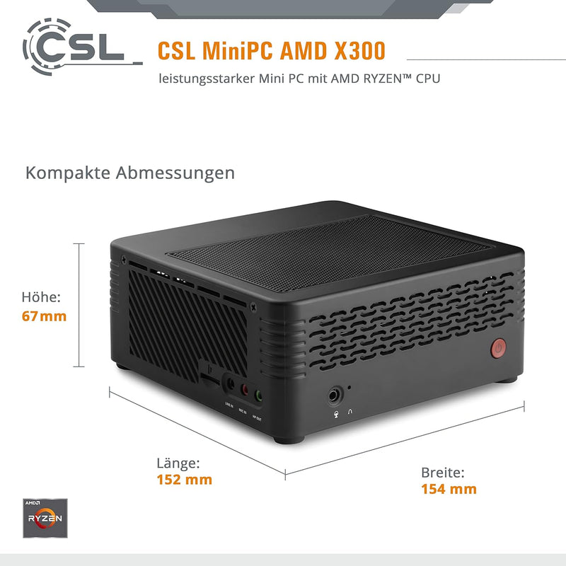 Mini PC CSL X300 Windows 10 Pro, AMD Ryzen 7 5700G 8x3800 MHz, 1000 GB M.2 SSD, 16 GB DDR4-RAM, Rade