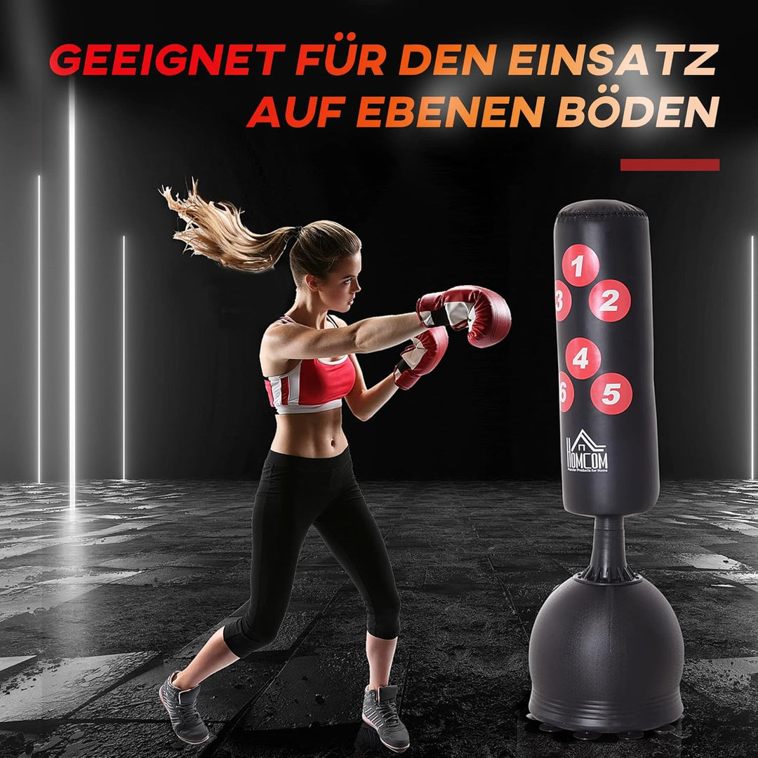 HOMCOM Boxsack Stehend 165cm Erwachsene Freistehender Heavy Duty Standboxsack mit Saugnapf-Basis Box