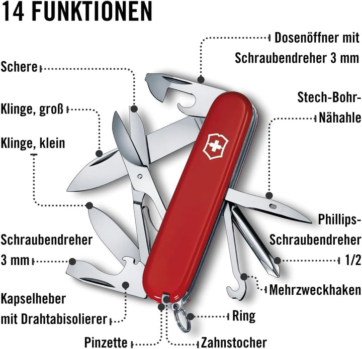 Victorinox Schweizer Taschenmesser Super Tinker, Swiss Army Knife, Multitool, 14 Funktionen, Klinge,
