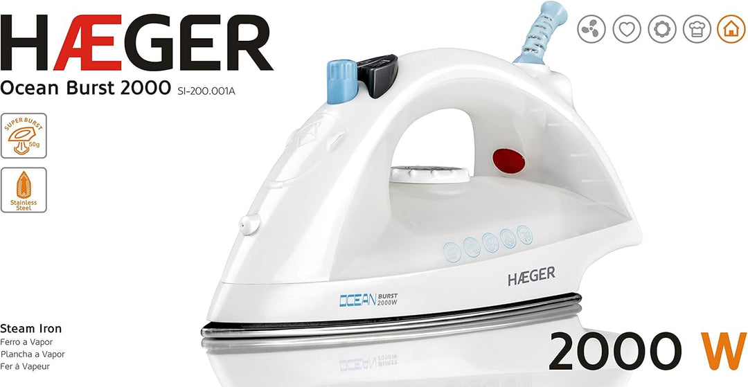 Dampfbügeleisen Ocean Burst 2000 W Bügelsohle aus Edelstahl verstellbar