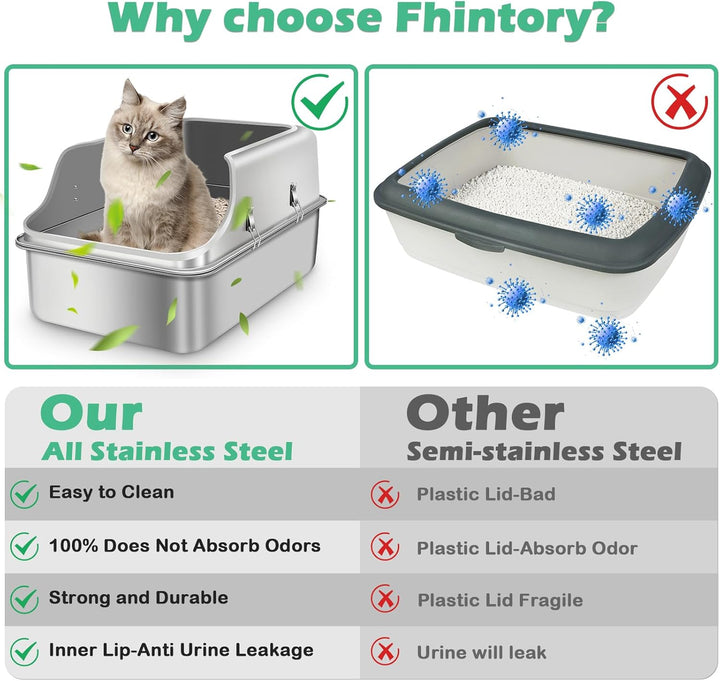 Katzenklo Edelstahl XXL, Stainless Steel Litter Box, Katzentoilette offene mit Metall Schaufel, Cat