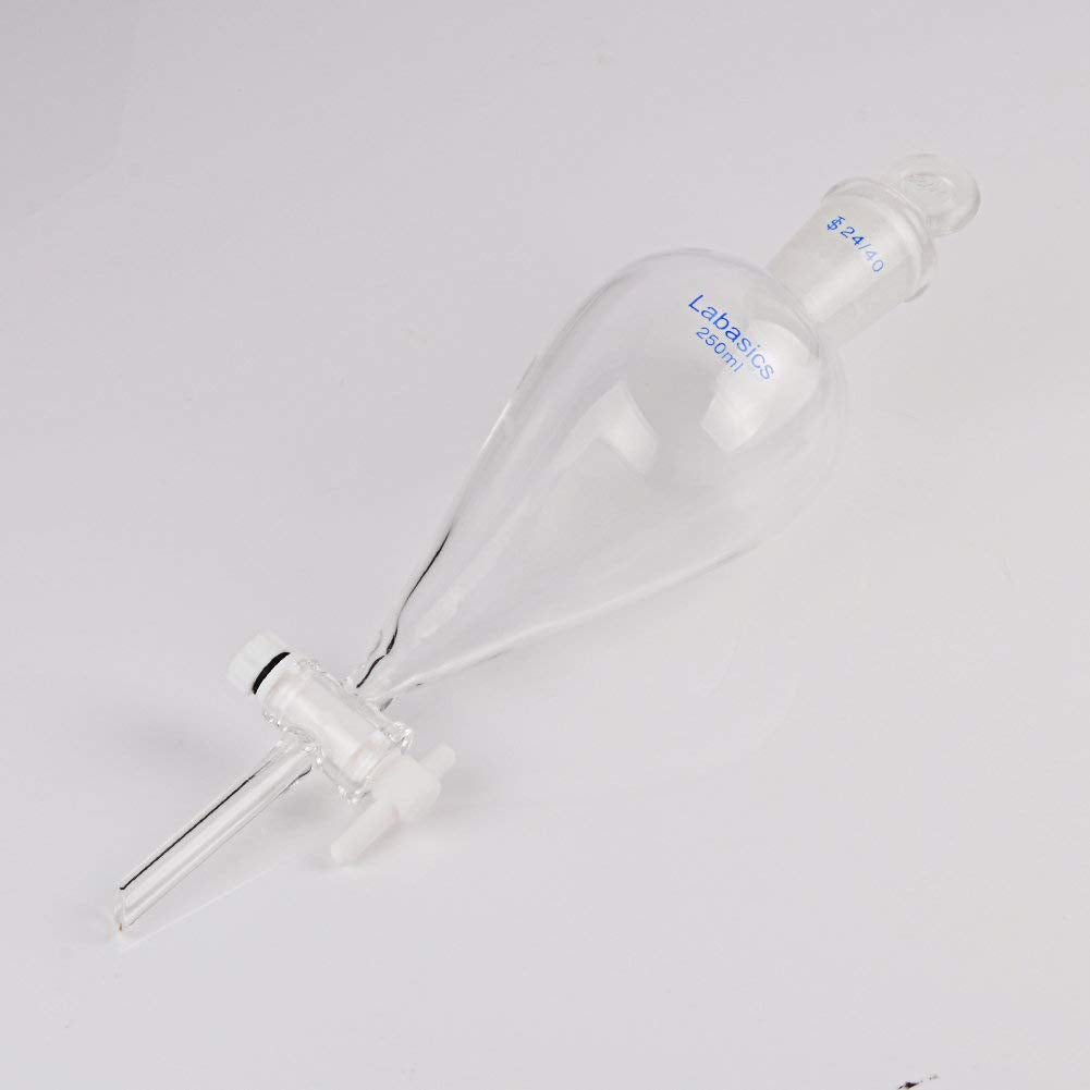 Labasics Borosilikatglas Konischer Scheidetrichter mit PTFE-Absperrhahn, Separatory Funnel 250ml 250