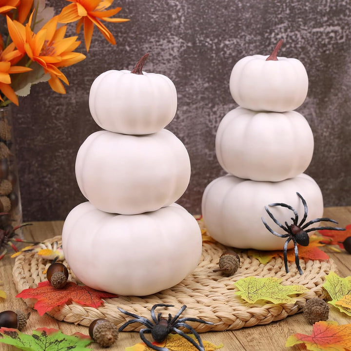 Gresorth 2 Pack Weiss Kürbisse Stapelbar Gefälschte Künstliche Halloween Deko DIY Lackierbar Kürbis