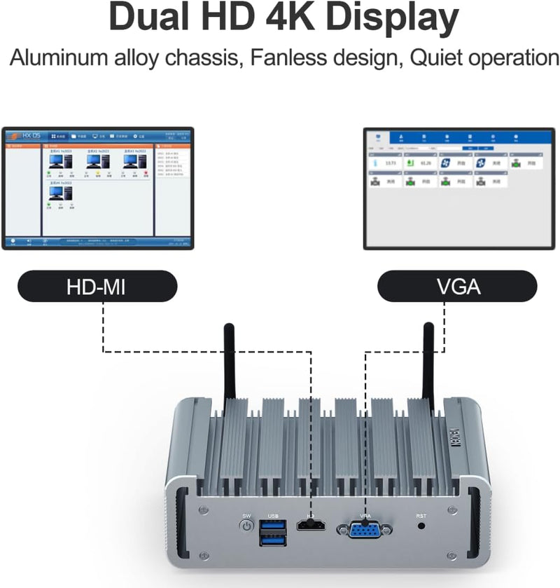 VENOEN Micro Firewall Appliance Fanless Mini PC 4 LAN, Firewall Mini PC Celeron J4125,4 x I225-V NIC