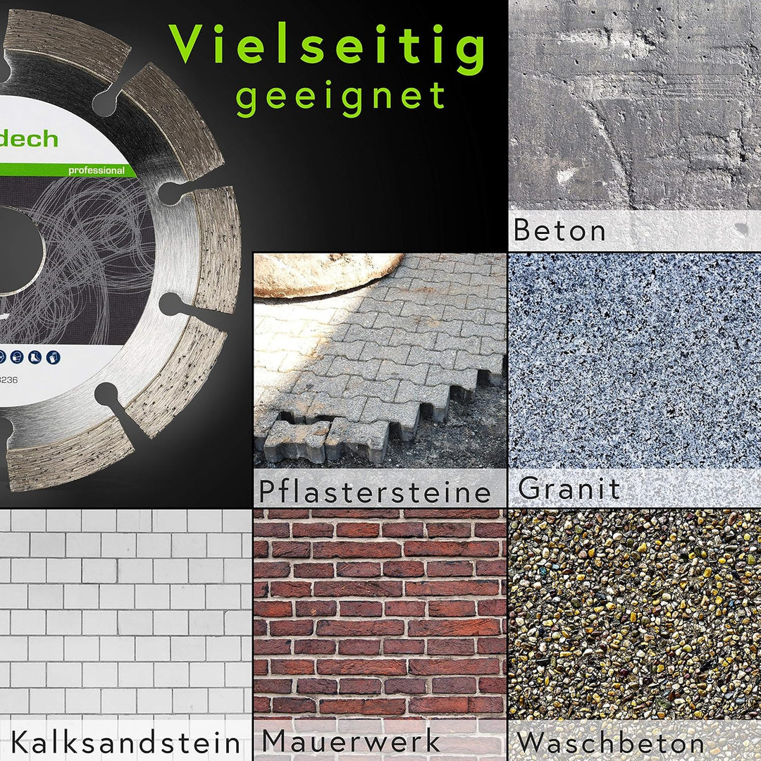 rendech® Profi Diamantscheibe 115mm für Beton, Mauerwerk, Granit, Stein, Ziegel uvm. - Diamanttrenns
