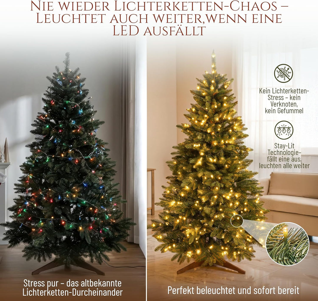 Premium Weihnachtsbaum künstlich mit Beleuchtung 180cm - TESTSIEGER - Naturgetreu, dichte Zweige, LE