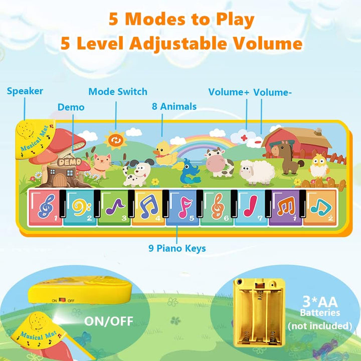 Musikmatte mit 8 Tieren, Baby Spielzeug Musik Klaviermatte Tanzmatte Keyboard Kinder, Mitgebsel Kind